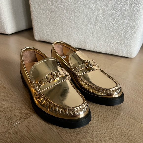 Brand New Auth Jimmy Choo Addie Gold Metallic Leather Loafers - Picture 5 of 13